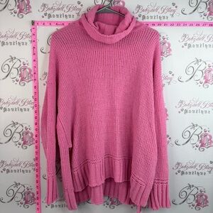 aerie turtleneck knit knitted cozy soft Pink Chunky Ribbed Turtleneck Sweater